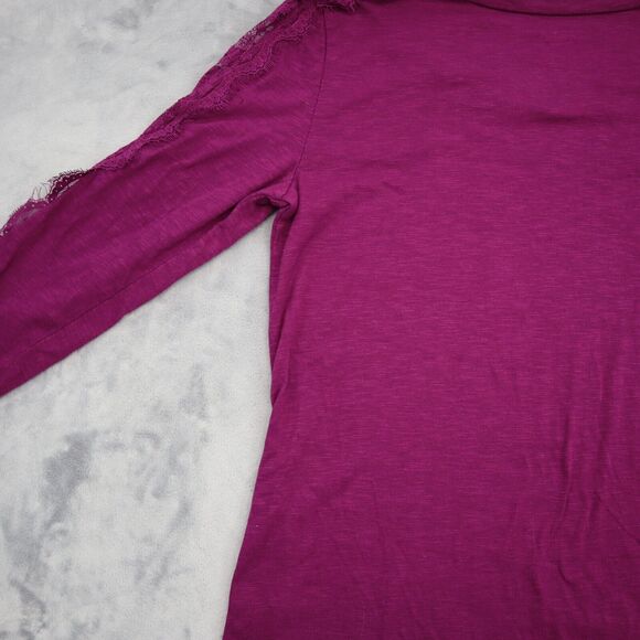Ana A New Approach Shirt Womens M Purple Long SLeeve Lace Scoop Neck Tee - Picture 15 of 16